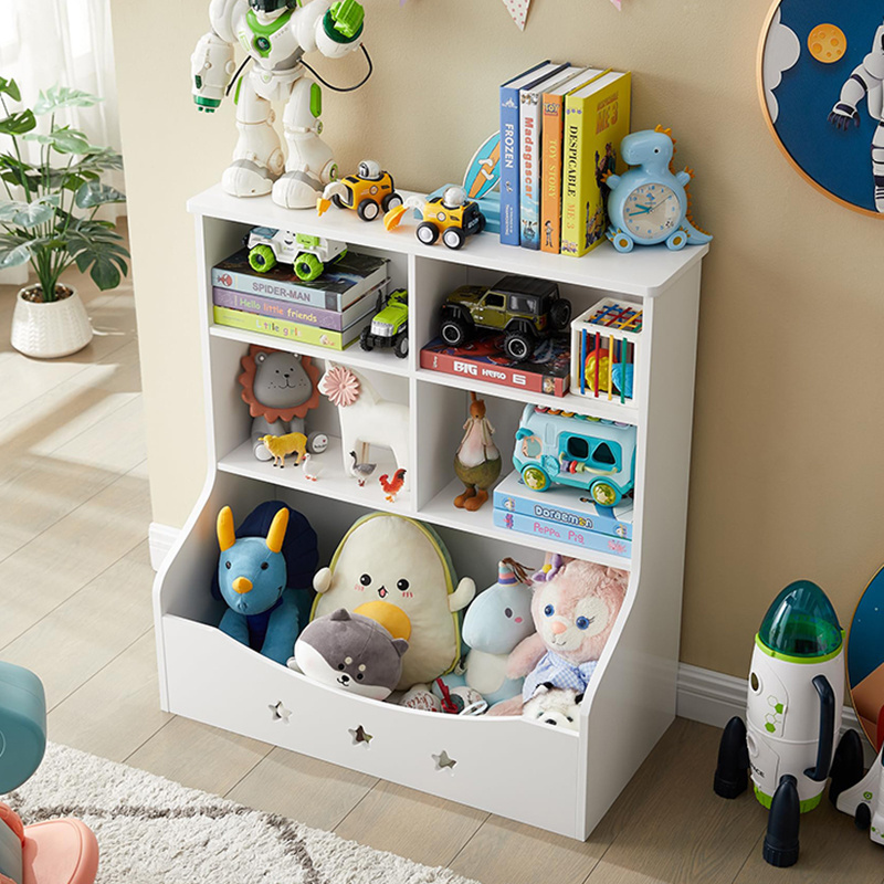 Playroom wooden new kids nursery bookshelf and toy storage shelves organizer bins box cabinet for kids toys