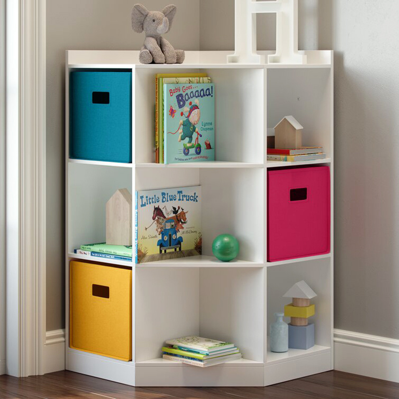 Kids bookshelf and plush toy display storage organizer rack 9 cubby cabinet corner furniture for children