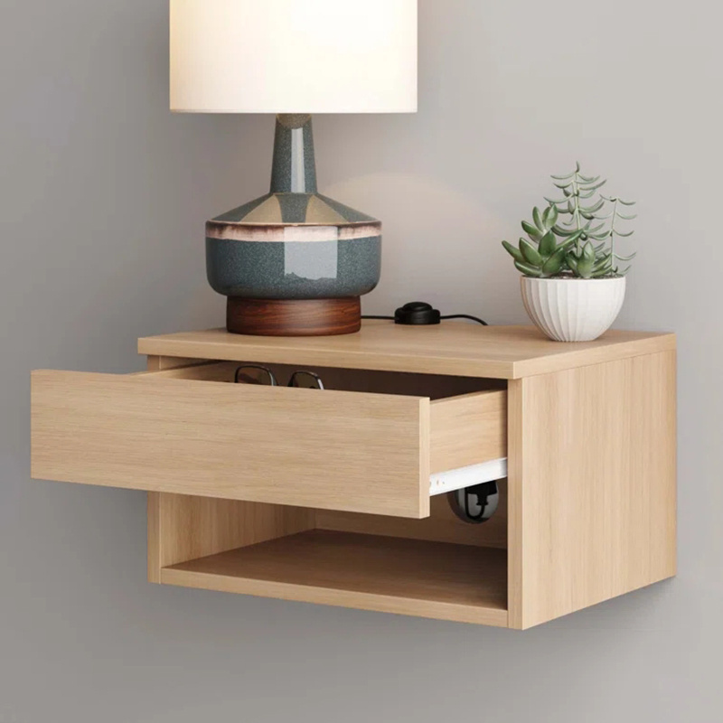 Hidden storage floating nightstand with secret compartment wide 30 cm wood mounted bedside table modern