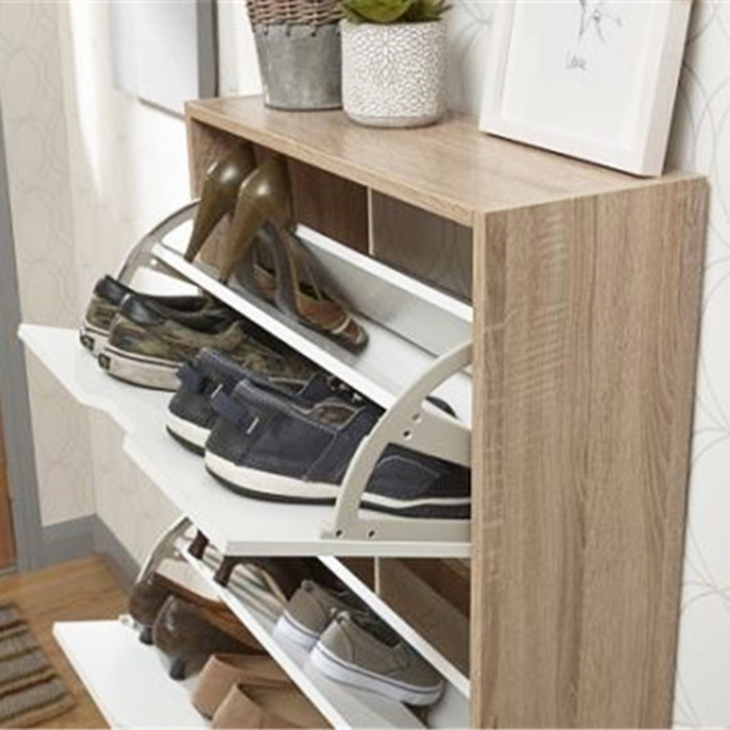 Three Tiers Modern Shoe Cabinet Shelf Storage Wooden With Wood Legs