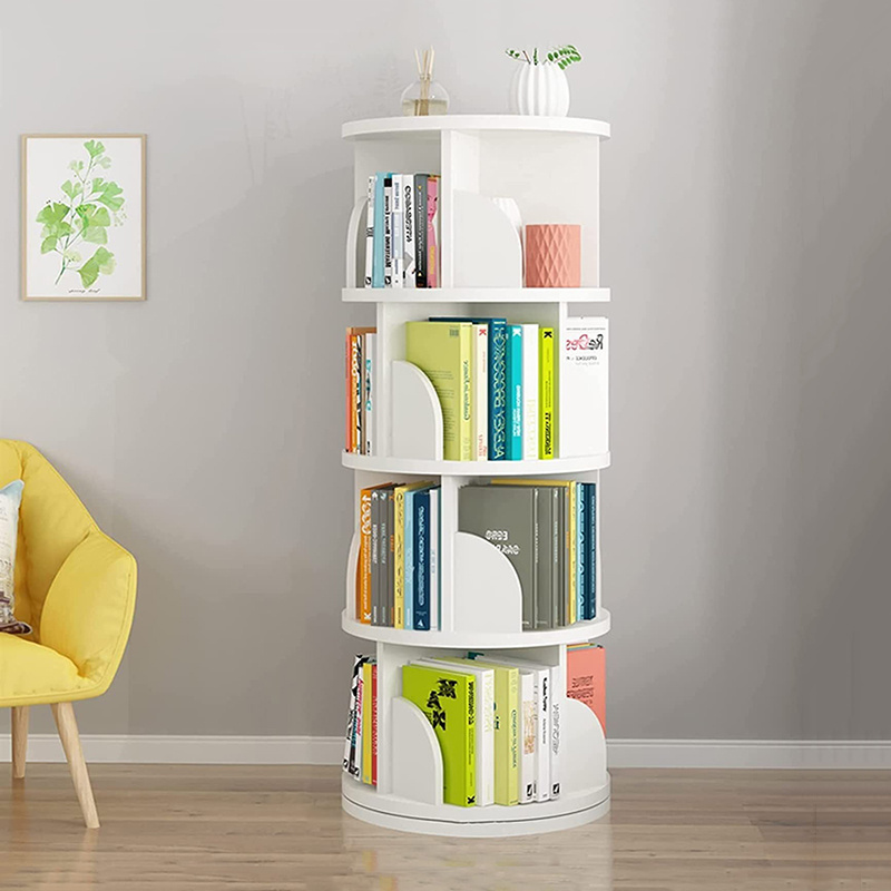 2023 wood small 3 4 5 tier level book storage shelf stand creative floor 360 rotating wooden bookshelf