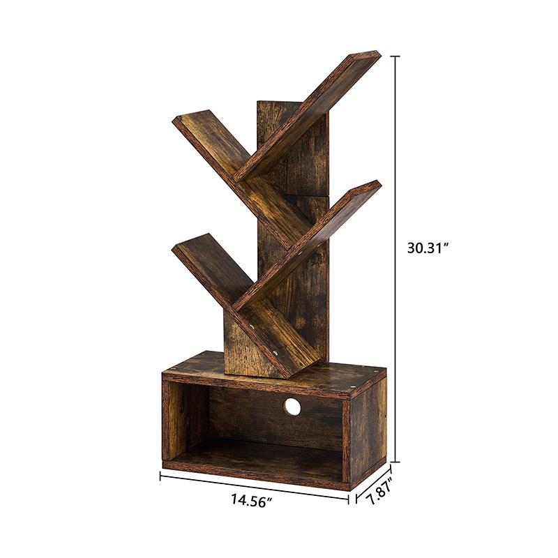 Rustic wooden low price contemporary 4 tier industrial black x shaped tree shape book shelves bookshelf bookcase