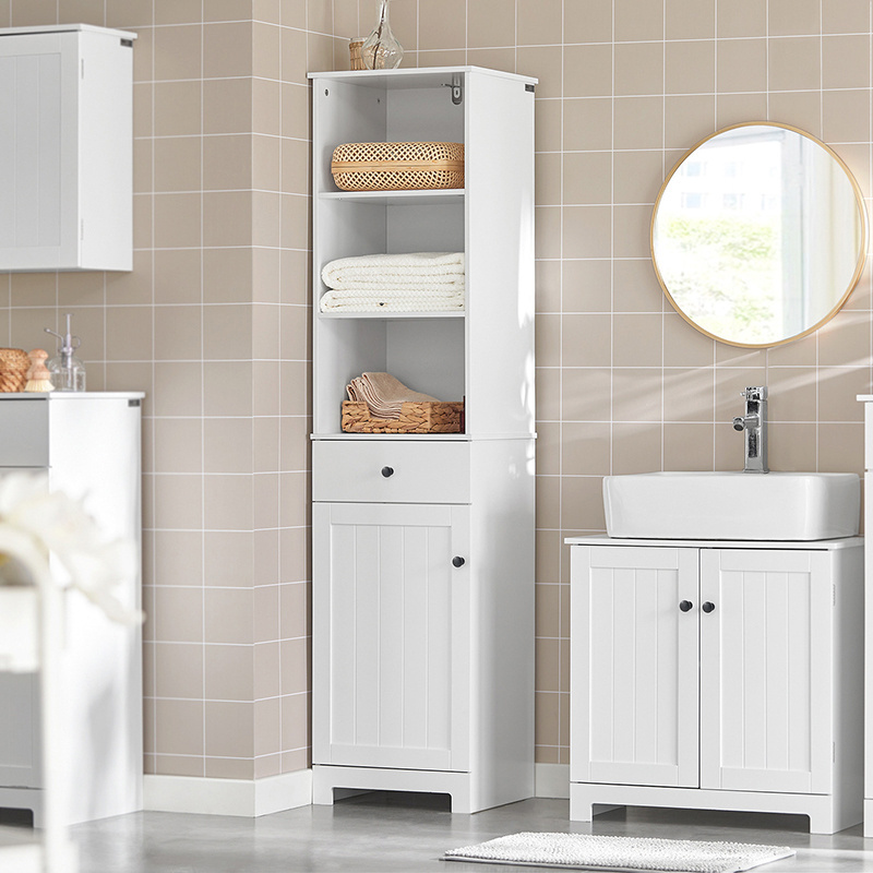 European modern design low price floor free standing wood bathroom small narrow storage drawers cabinet