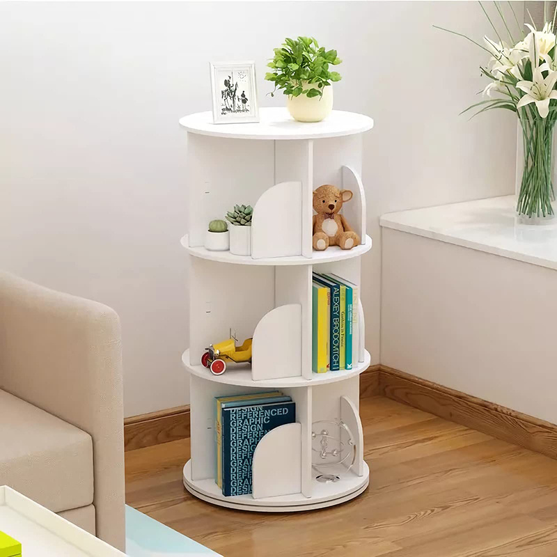 2023 wood small 3 4 5 tier level book storage shelf stand creative floor 360 rotating wooden bookshelf