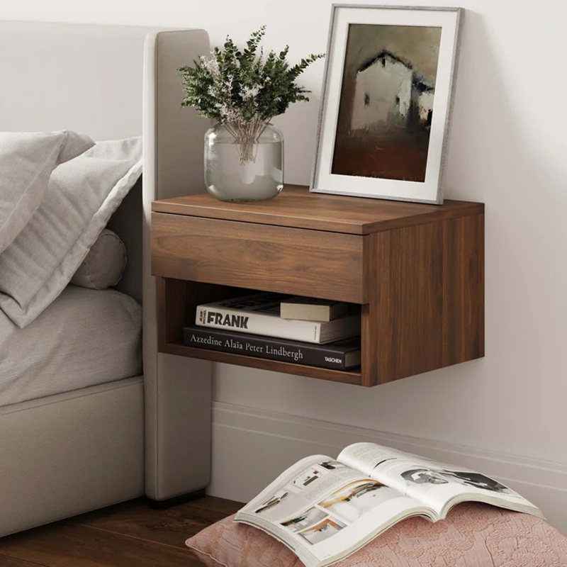 Hidden storage floating nightstand with secret compartment wide 30 cm wood mounted bedside table modern