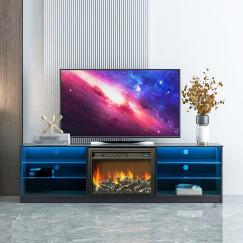 Modern 2024 wooden led tv cabinet stand table furniture with fireplace for living room modern 85 inch tv meuble