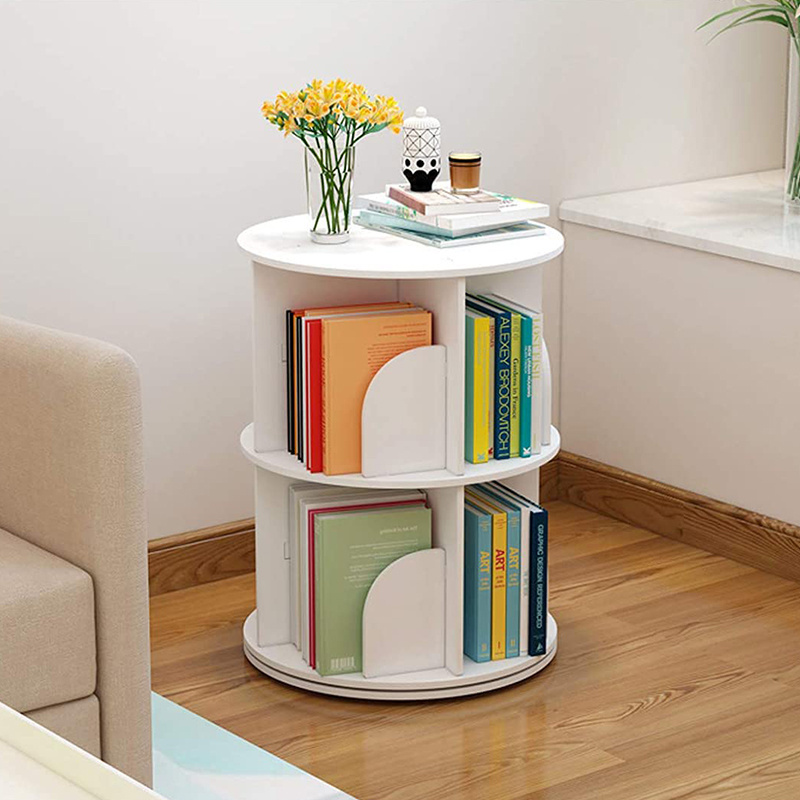 2023 wood small 3 4 5 tier level book storage shelf stand creative floor 360 rotating wooden bookshelf