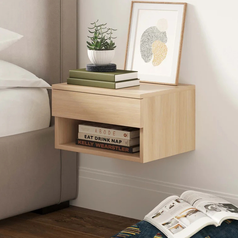 Hidden storage floating nightstand with secret compartment wide 30 cm wood mounted bedside table modern