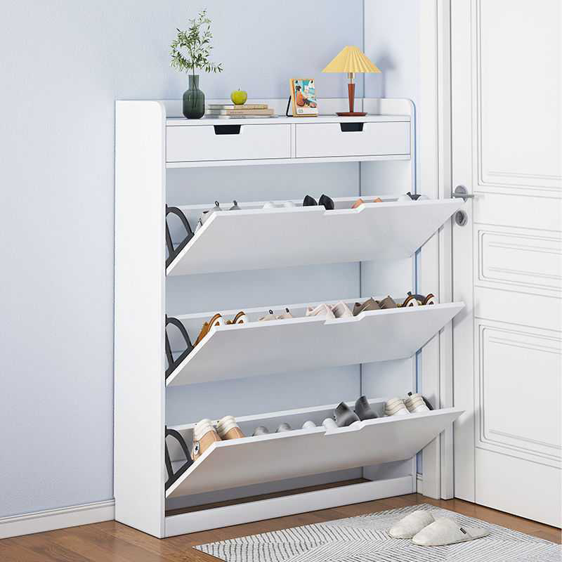 White wooden modern luxury hallway stylish simple balcony shoe cabinet and slipper rack storage minimalist meuble chaussure