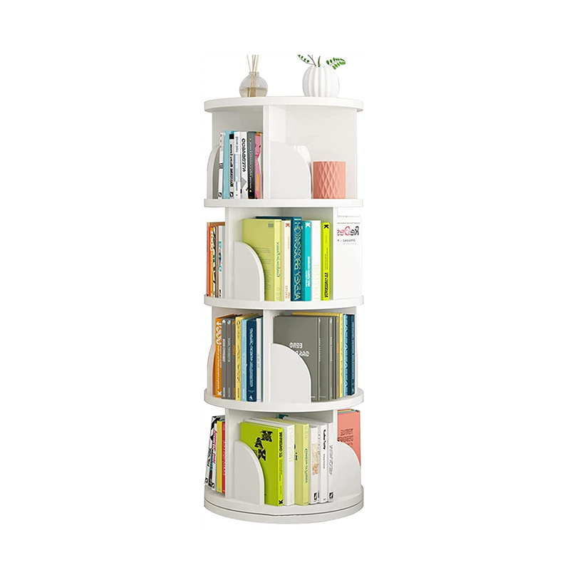 2023 wood small 3 4 5 tier level book storage shelf stand creative floor 360 rotating wooden bookshelf