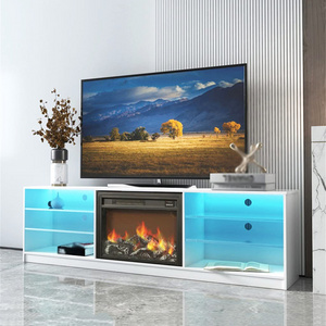 Modern 2024 wooden led tv cabinet stand table furniture with fireplace for living room modern 85 inch tv meuble