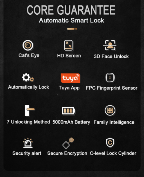 New Arrival WiFi 3D Smart Face Access Control Door Lock Face Recognition Door Lock with Tuya APP