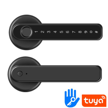 Smart Digital Biometric Fingerprint Door Lock Black OEM Battery TUYA APP Door Handle Lock  Wood Door Lock