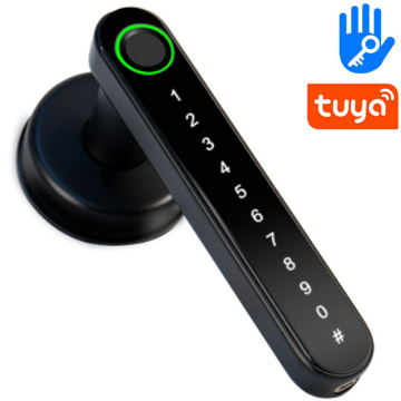 Smart Digital Biometric Fingerprint Door Lock Black OEM Battery TUYA APP Door Handle Lock  Wood Door Lock