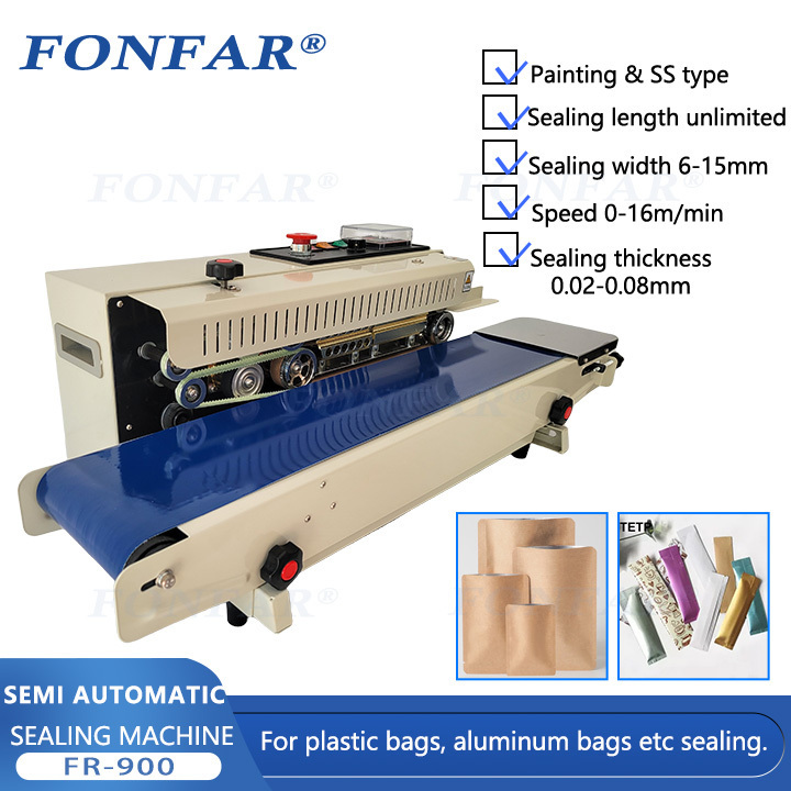 FR-900 Continuous Film Sealing Machine Plastic Bag Package Machine Band Sealer Horizontal Heating Sealing Packing Machine