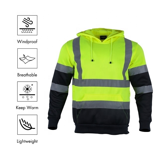 OEM Factory Reflective Sweatshirts Construction Jacket Men High Visibility Safety Hoodies