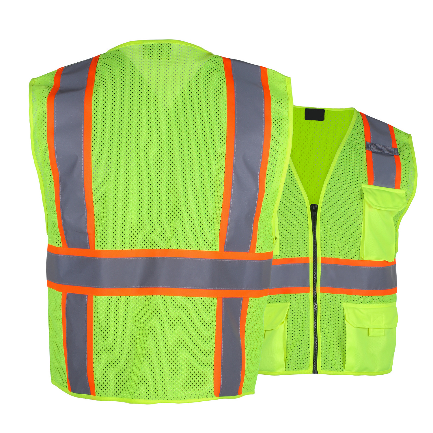 Breathable mesh jacket with pockets high visibility reflective security safety vest