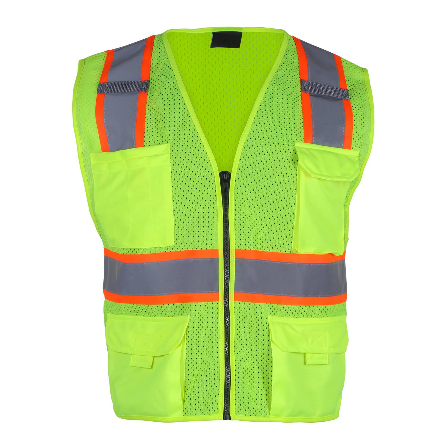 Breathable mesh jacket with pockets high visibility reflective security safety vest