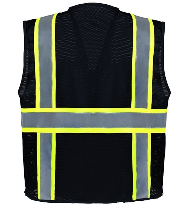 ANSI Oem Brand Front Zipper Vests Black Reflective Vest For Men Women Safety Vest