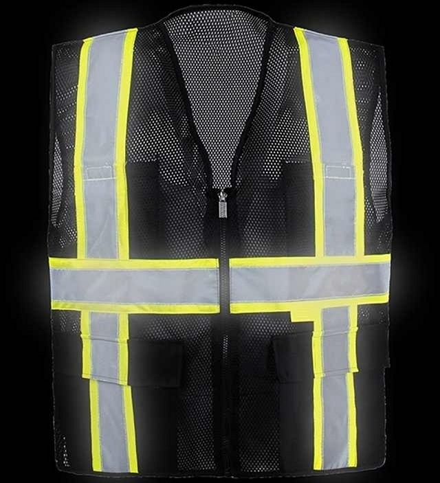 ANSI Oem Brand Front Zipper Vests Black Reflective Vest For Men Women Safety Vest