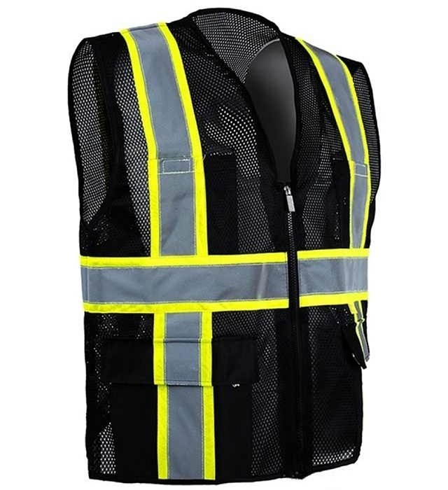 ANSI Oem Brand Front Zipper Vests Black Reflective Vest For Men Women Safety Vest