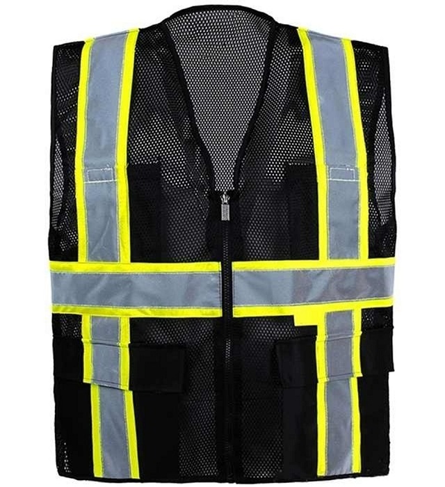 ANSI Oem Brand Front Zipper Vests Black Reflective Vest For Men Women Safety Vest