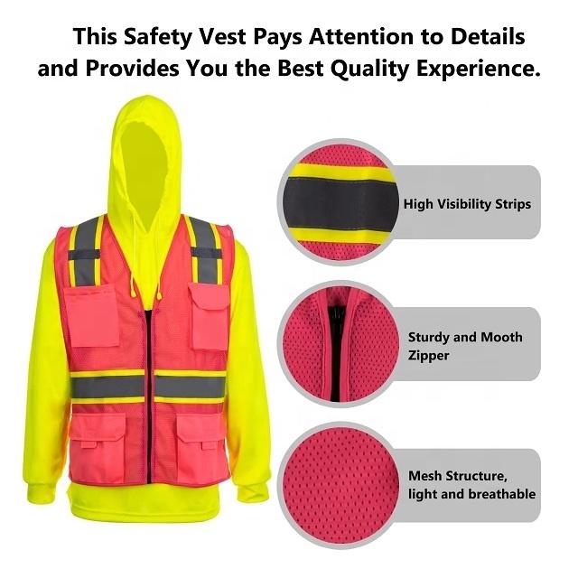 Factory Customized Ansi Mesh High Visibility Women Reflective Pink Safety Vest With Pocket