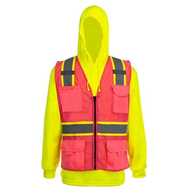 Factory Customized Ansi Mesh High Visibility Women Reflective Pink Safety Vest With Pocket