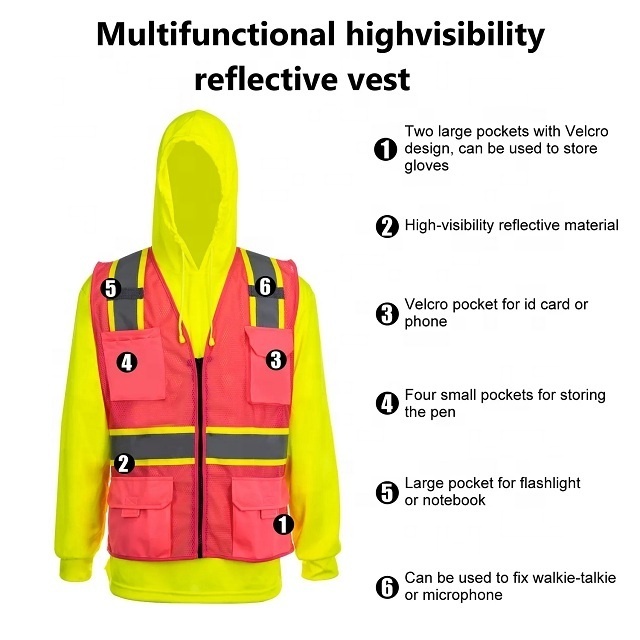 Factory Customized Ansi Mesh High Visibility Women Reflective Pink Safety Vest With Pocket