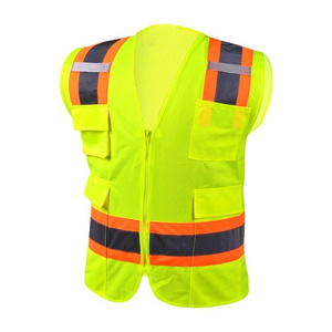 ANSI 107 Class 2 High Visibility Mesh Vest Reflective Multi Pocket Work Safety Vest