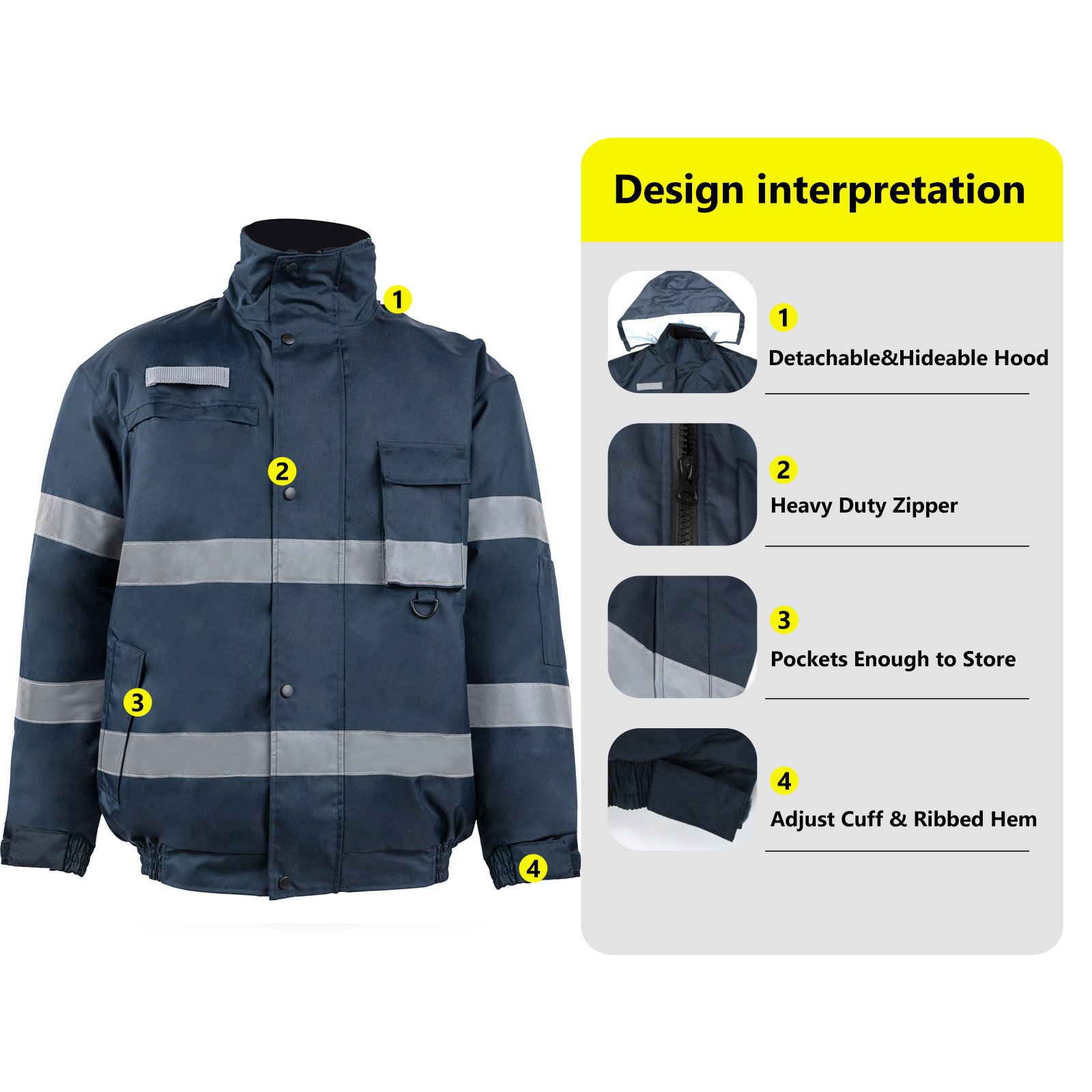 ANSI Class 3 Construction High Visibility Waterproof Hi Vis Reflective Work Safety Jackets For Men