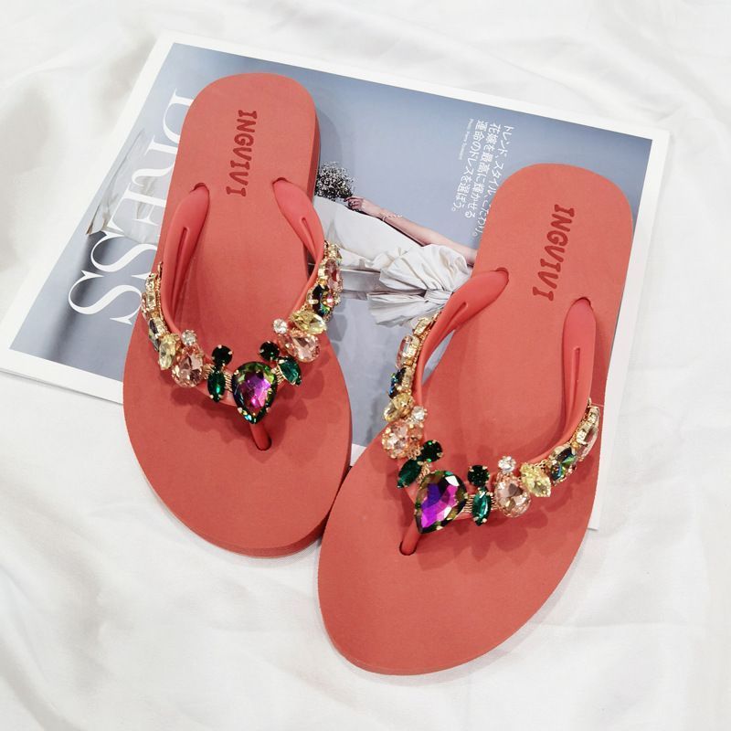 Candy Colorful Diamond Sandales Hautes Femmes Open Toe Summer Beach Thong Sandal White Soft Flips Flops