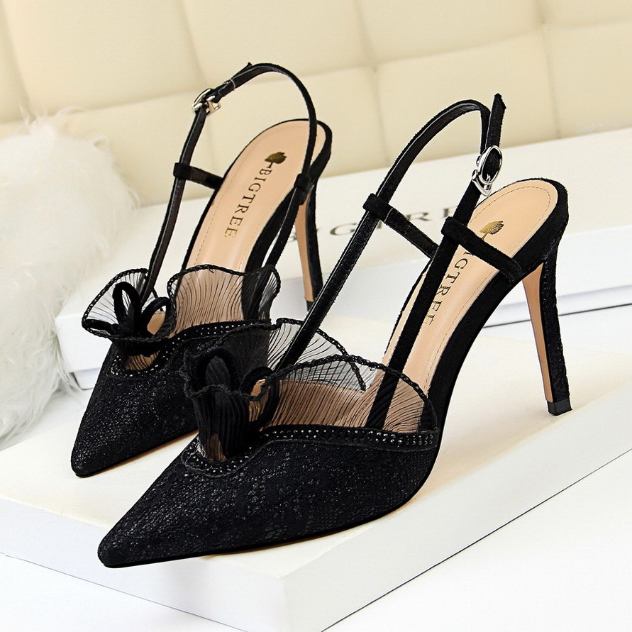 chaussures pour femmes nouveaux styles Big Size Lace Slingback Pumps Female Sex Black  Bigtree Shoes Heels for Ladies and Women