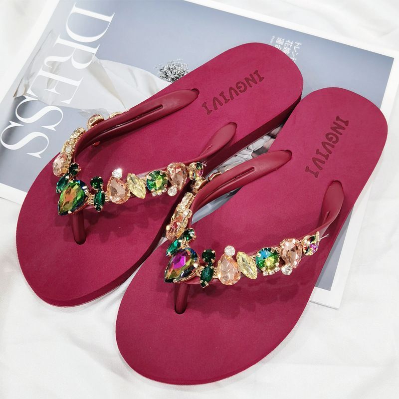 Candy Colorful Diamond Sandales Hautes Femmes Open Toe Summer Beach Thong Sandal White Soft Flips Flops