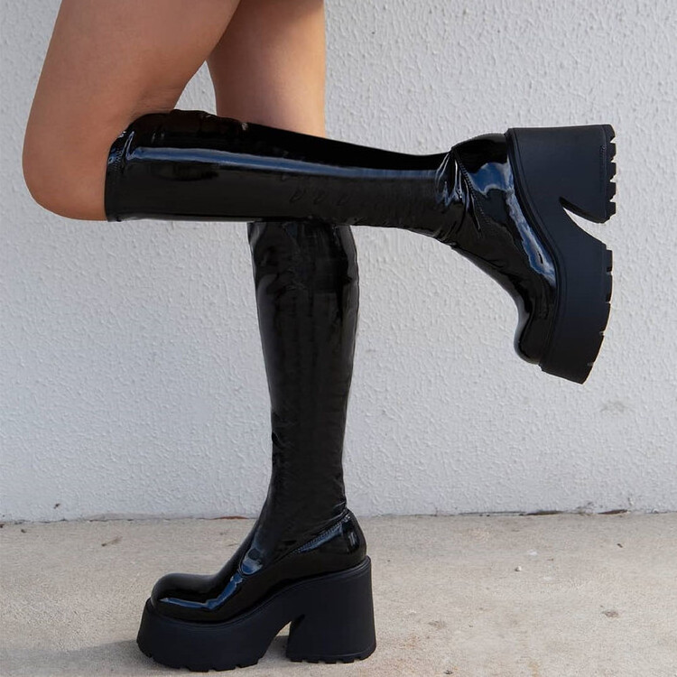 Botas Mujer Cool Fashion Mid Calf Thick Sole Sexy Stiletto Supper High Women Platform Boots