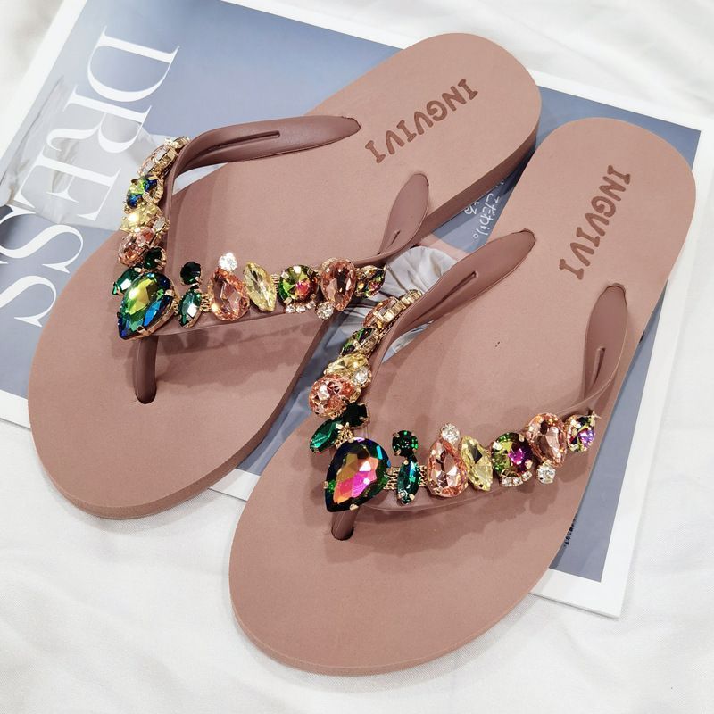 Candy Colorful Diamond Sandales Hautes Femmes Open Toe Summer Beach Thong Sandal White Soft Flips Flops