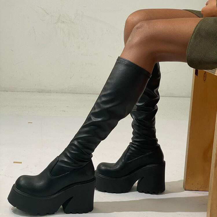 Botas Mujer Cool Fashion Mid Calf Thick Sole Sexy Stiletto Supper High Women Platform Boots