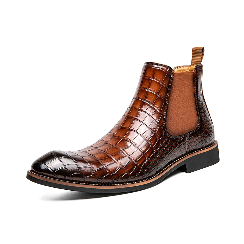 Classic Design Plaid Boots Fashion Good Quality Comfortable Slip On Leather Chelsea Boots for Men