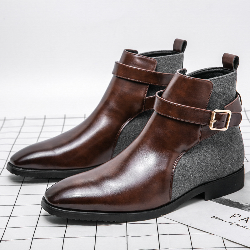 High Top Buckle Closure Big Size 14 New Design Fashion Men Leather Boots