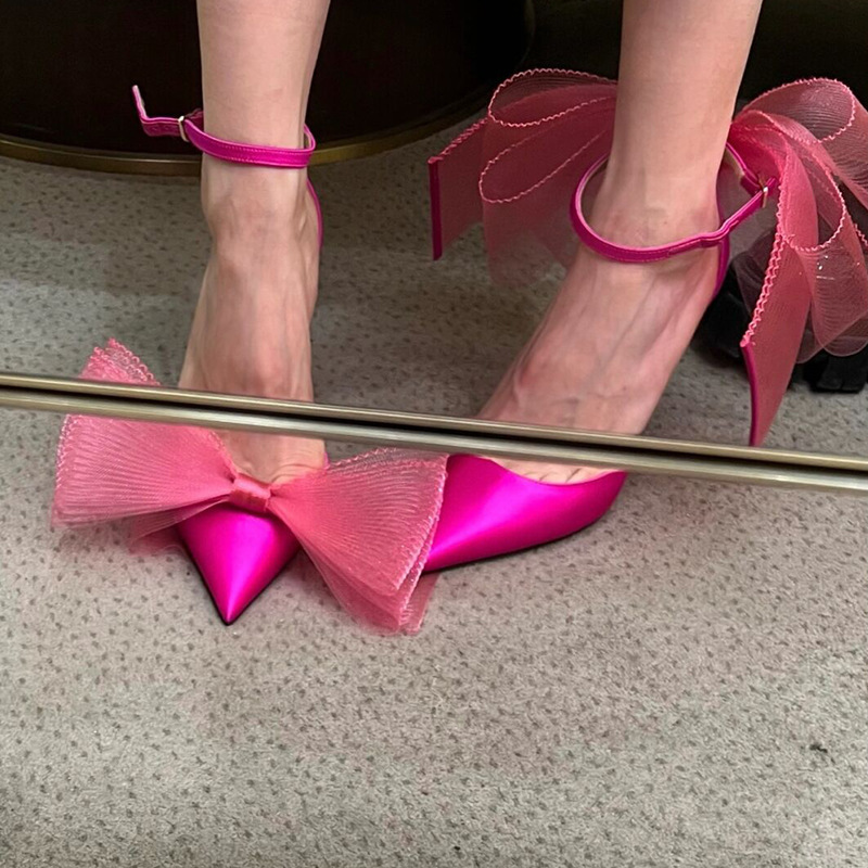 2022 New Summer Women High Heels Bow Tie Sandals Sexy Silk Fashion Ankle Strap Elegant Wedding Party Ladies Shoes