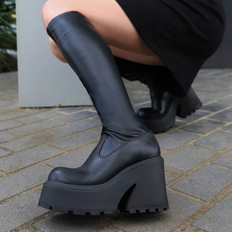 Botas Mujer Cool Fashion Mid Calf Thick Sole Sexy Stiletto Supper High Women Platform Boots