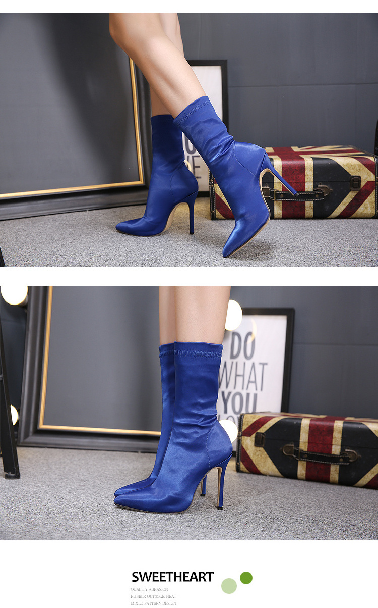 Botine Femme Elastic Material Pointed Toe Designer Stiletto Heel Shoes Ankle Women Boots for 2022