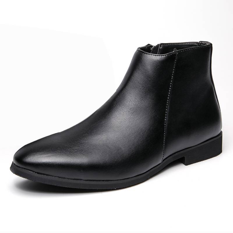 Men Casual Dress Wedding Shoes Black Color Durable Handsome Point Toe Leather Boots for Men