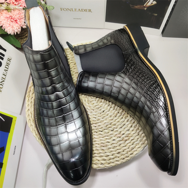 Classic Design Plaid Boots Fashion Good Quality Comfortable Slip On Leather Chelsea Boots for Men