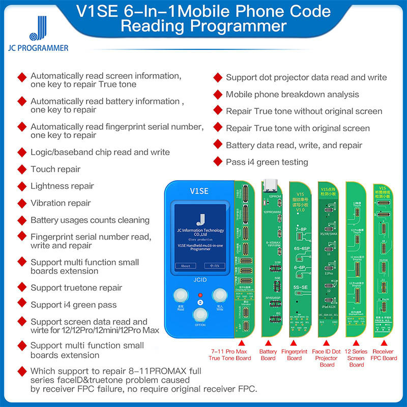 New Update JC V1SE Restore True Tone Face ID Fingerprint Battery Health Detection Code Reading Programmer 8 In 1 JC V1SE