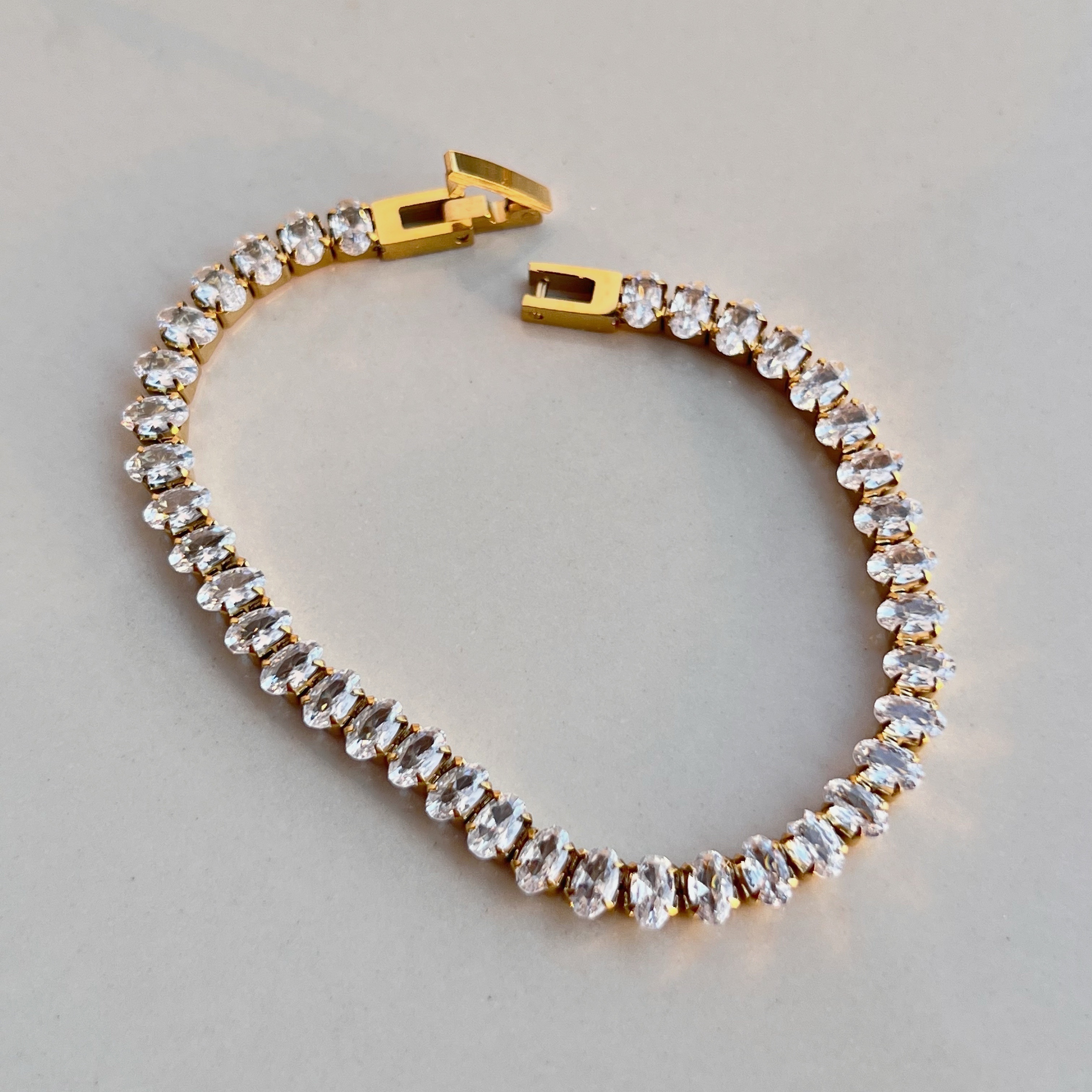 2022 Dazan New 18k Gold Plated 316l Stainless Steel Cubic Zirconia Shiny Hinge 5mm Tennis Chain Bracelet Jewelry For Women