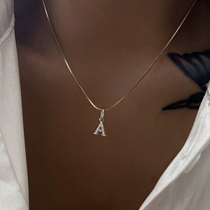 Dazan New Ins Wholesale 18k Gold Plated Stainless Steel Iced Out Initial Letter Diy Zircon Pendant Snake Chain Necklace Women