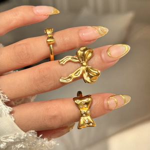 Dazan HOT Summer New Ins Trendy 18k PVD Gold Plated Stainless Steel Classic Bow Butterfly Open Ring 3 Stylish Luxury Jewelry