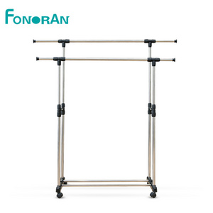 Heavy duty portable metal double garment clothing hanger racks