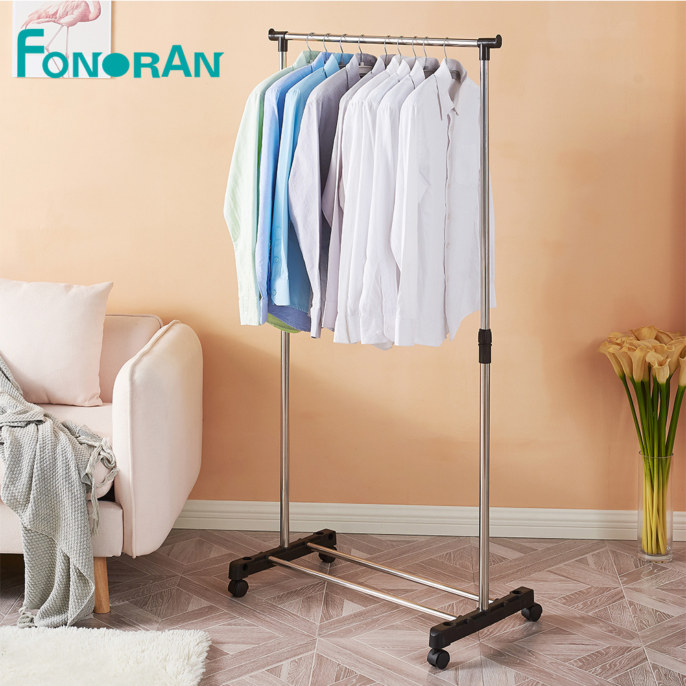 Single pole adjustable garment stainless steel laundry hanging clothes rack